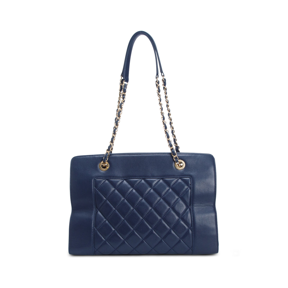 Chanel Navy Sheepskin Quilted Mademoiselle Shopping Tote