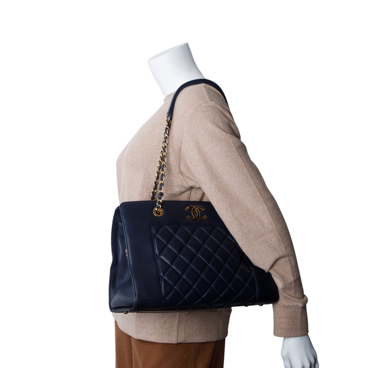 Chanel Navy Sheepskin Quilted Mademoiselle Shopping Tote