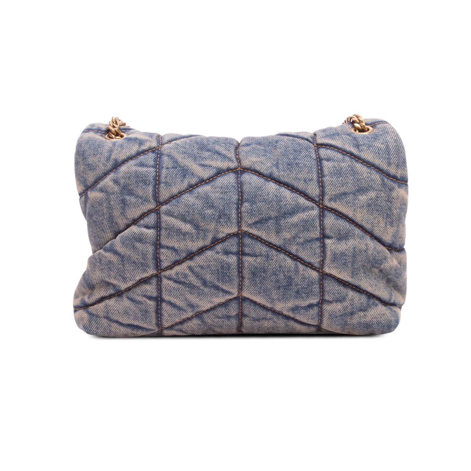 Saint Laurent 2022 Denim Quilted Toy Loulou Puffer Monogram Chain Satchel