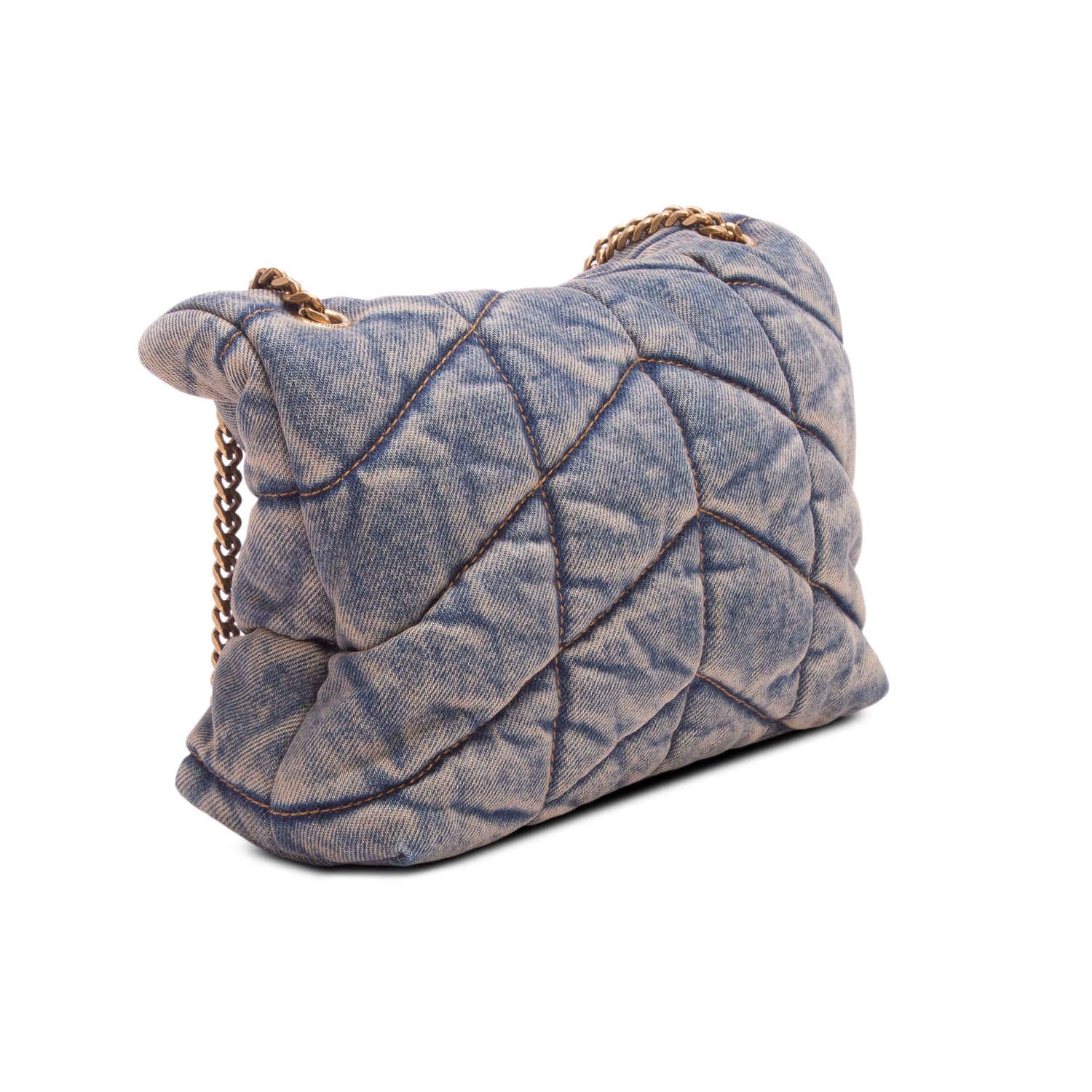 Saint Laurent 2022 Denim Quilted Toy Loulou Puffer Monogram Chain Satchel