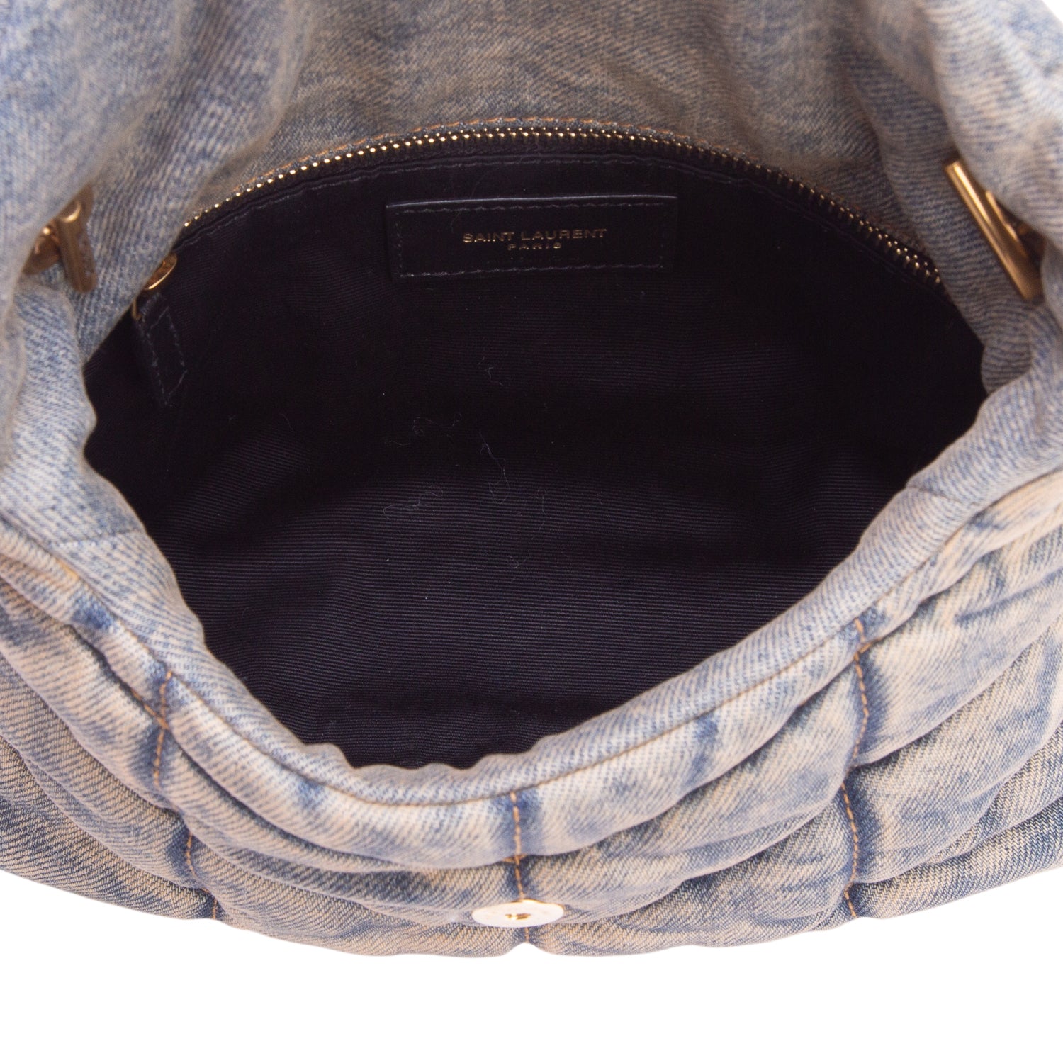 Saint Laurent 2022 Denim Quilted Toy Loulou Puffer Monogram Chain Satchel