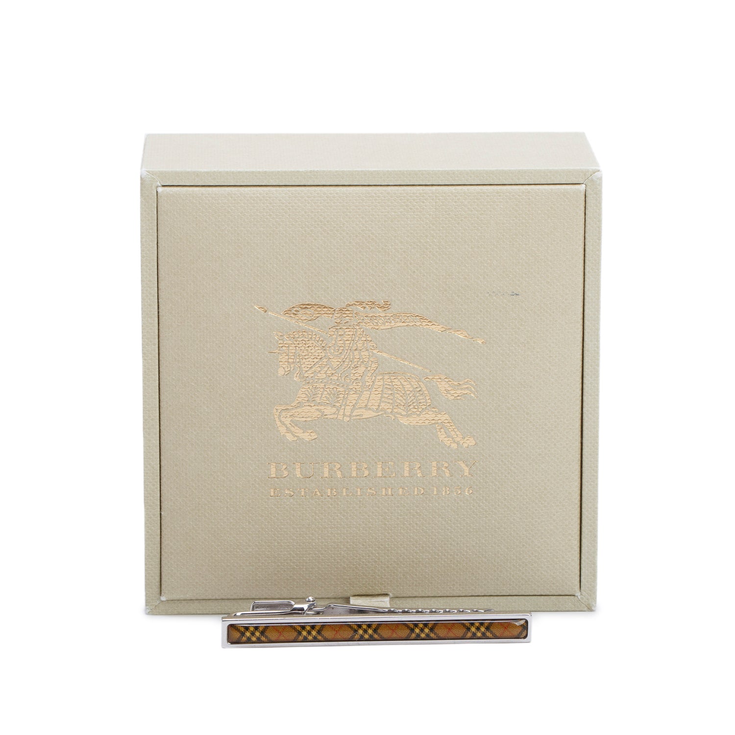 Burberry Palladium Plated Enamel Check Tie Clip w/ Box