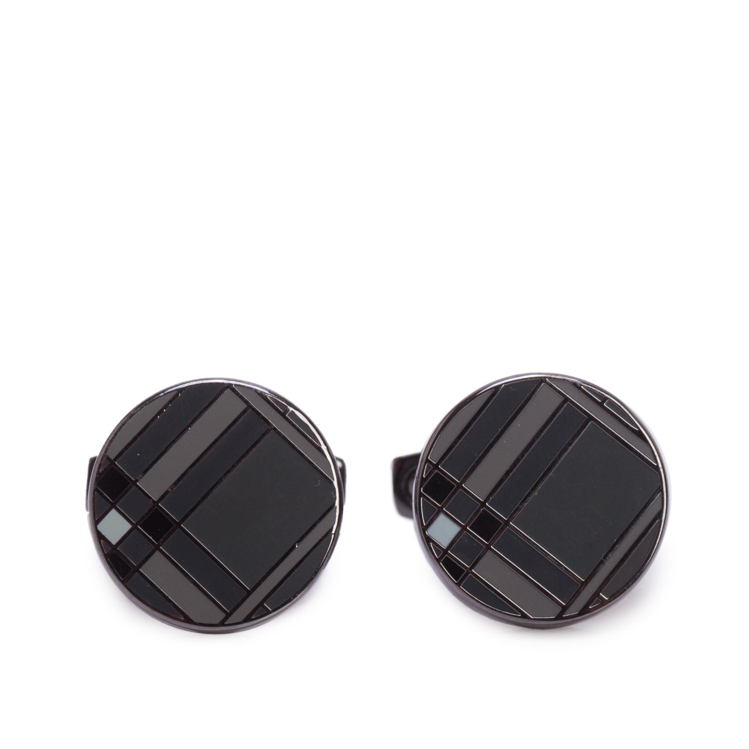 Burberry Gun-Metal Check-Engraved Round Cufflinks