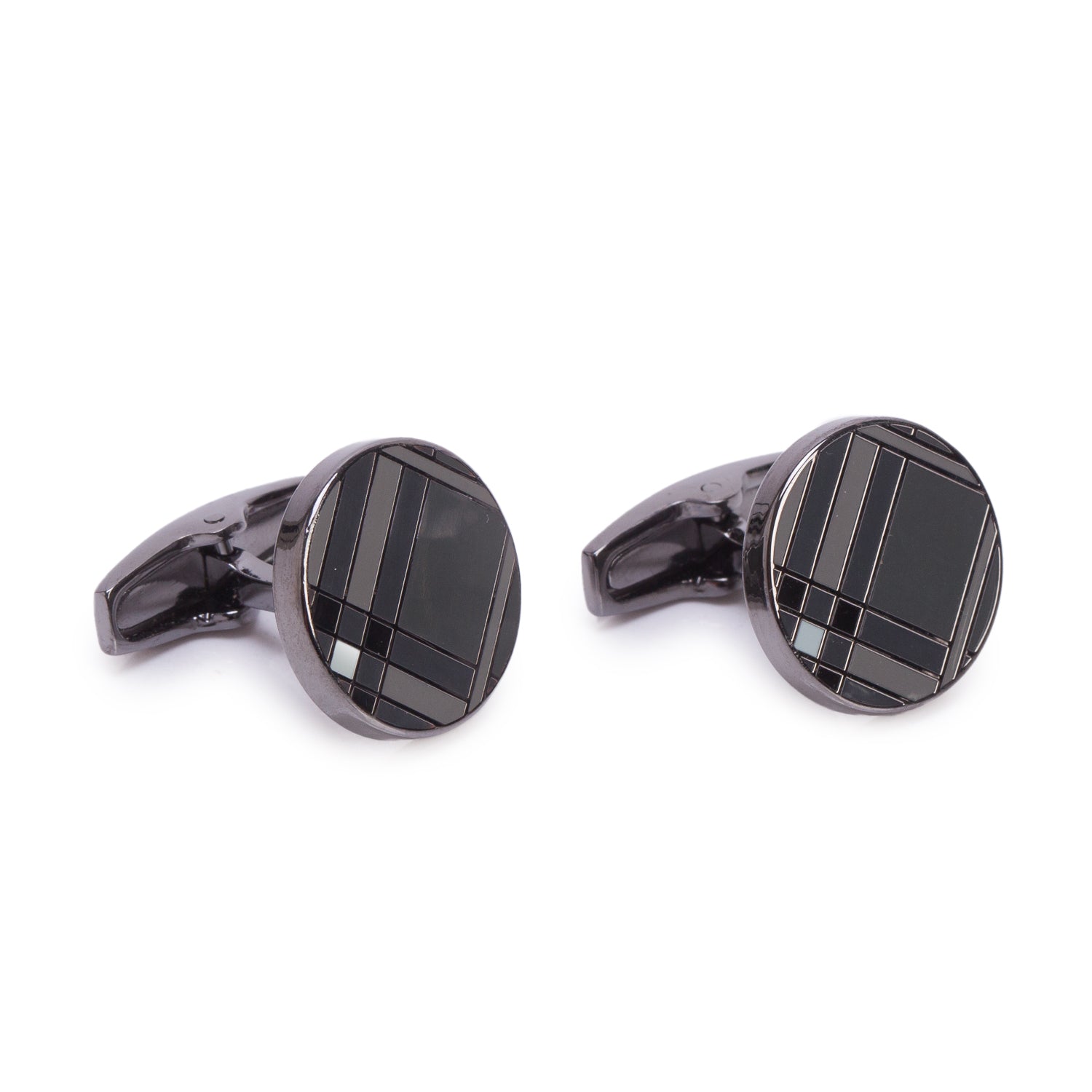 Burberry Gun-Metal Check-Engraved Round Cufflinks