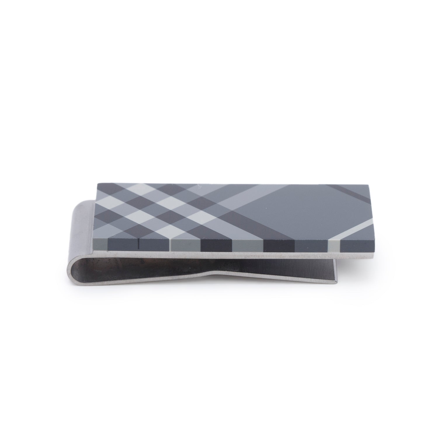 Burberry Gun-Metal Enamel Nova Check Money Clip