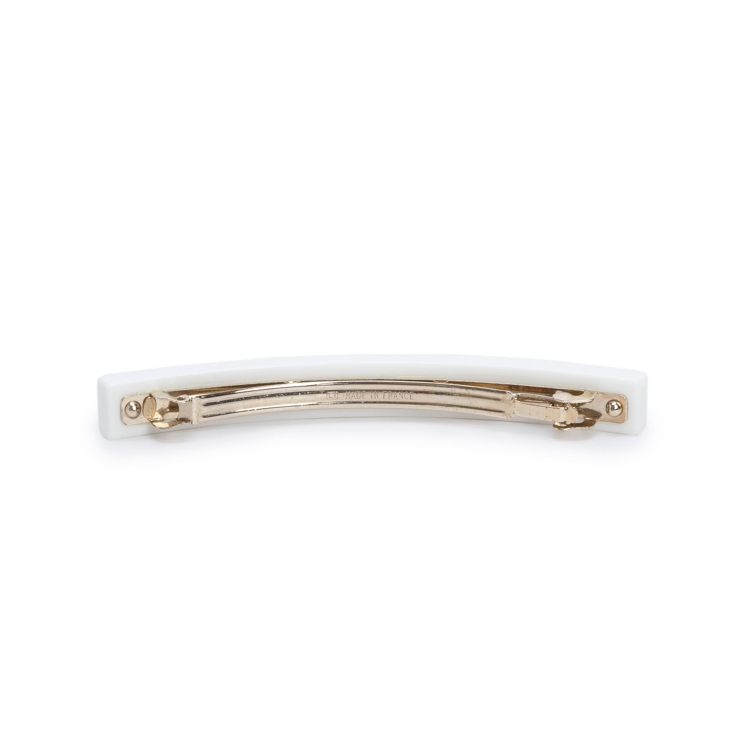 Chanel Gold-Plated White Resin Logo Coco Chanel Hair Clip Barrette