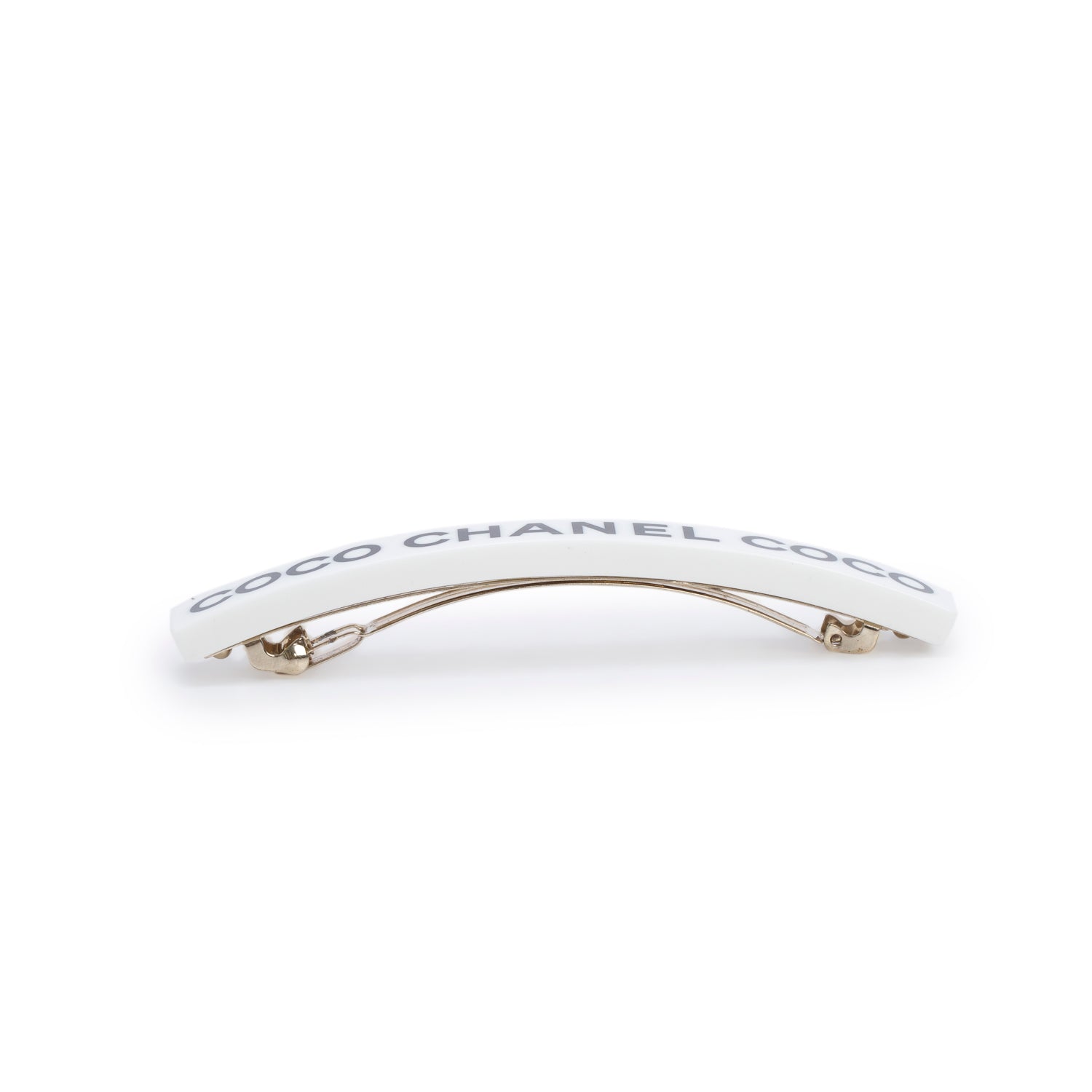 Chanel Gold-Plated White Resin Logo Coco Chanel Hair Clip Barrette