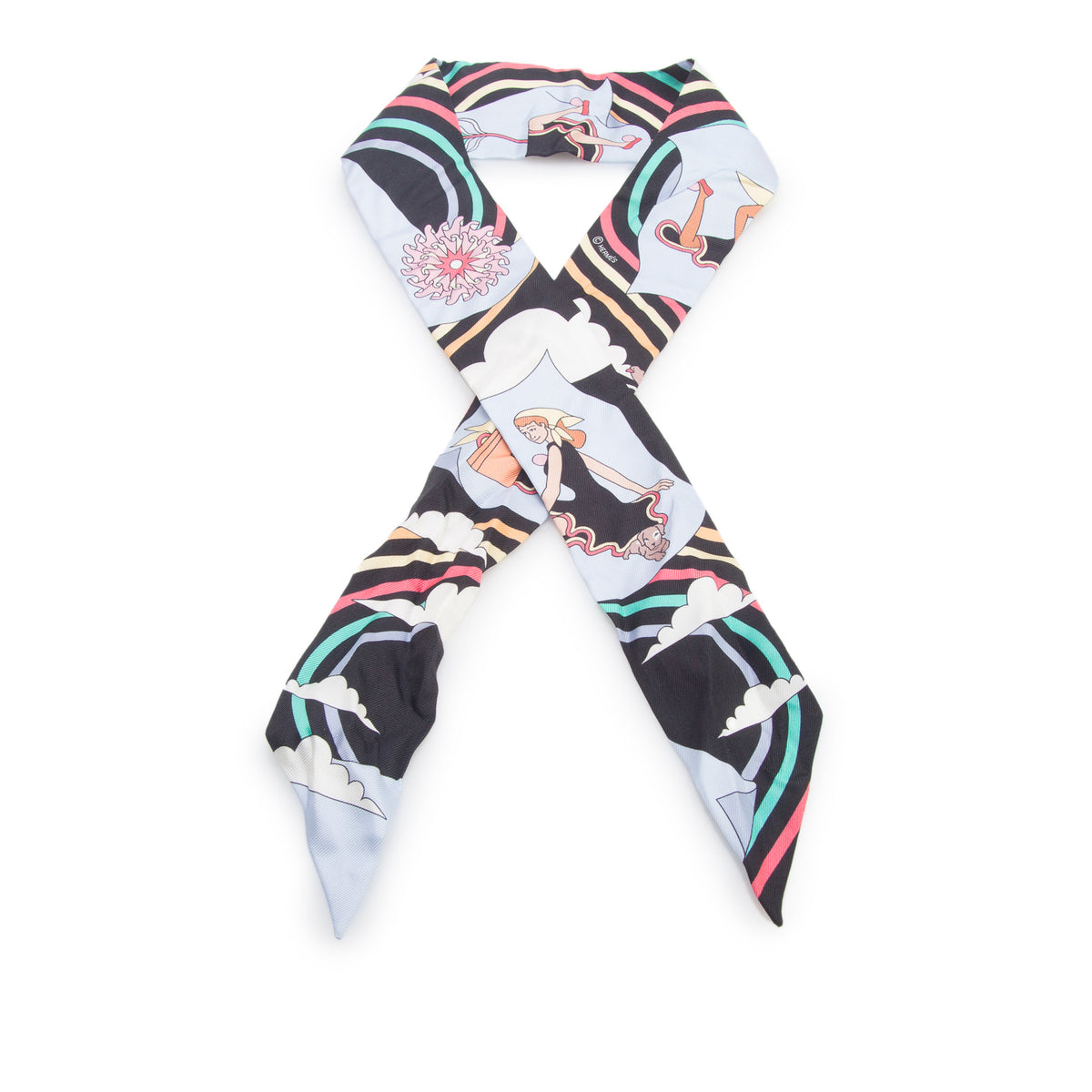 Hermes Multicolor 'Carrer Volants' Silk Twilly