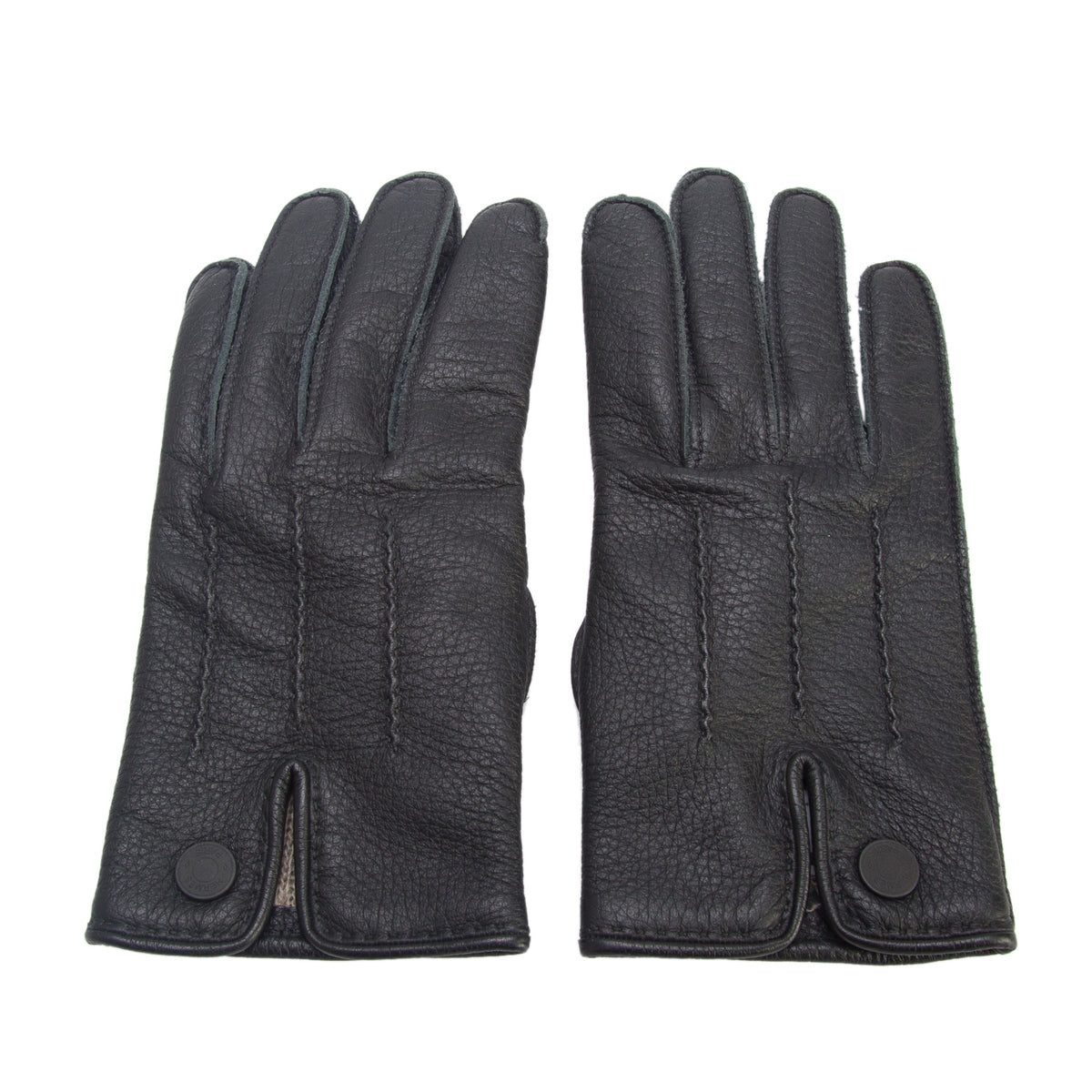 Hermes Black Deerskin Leather Clou de Selle Gloves, Size 7.5