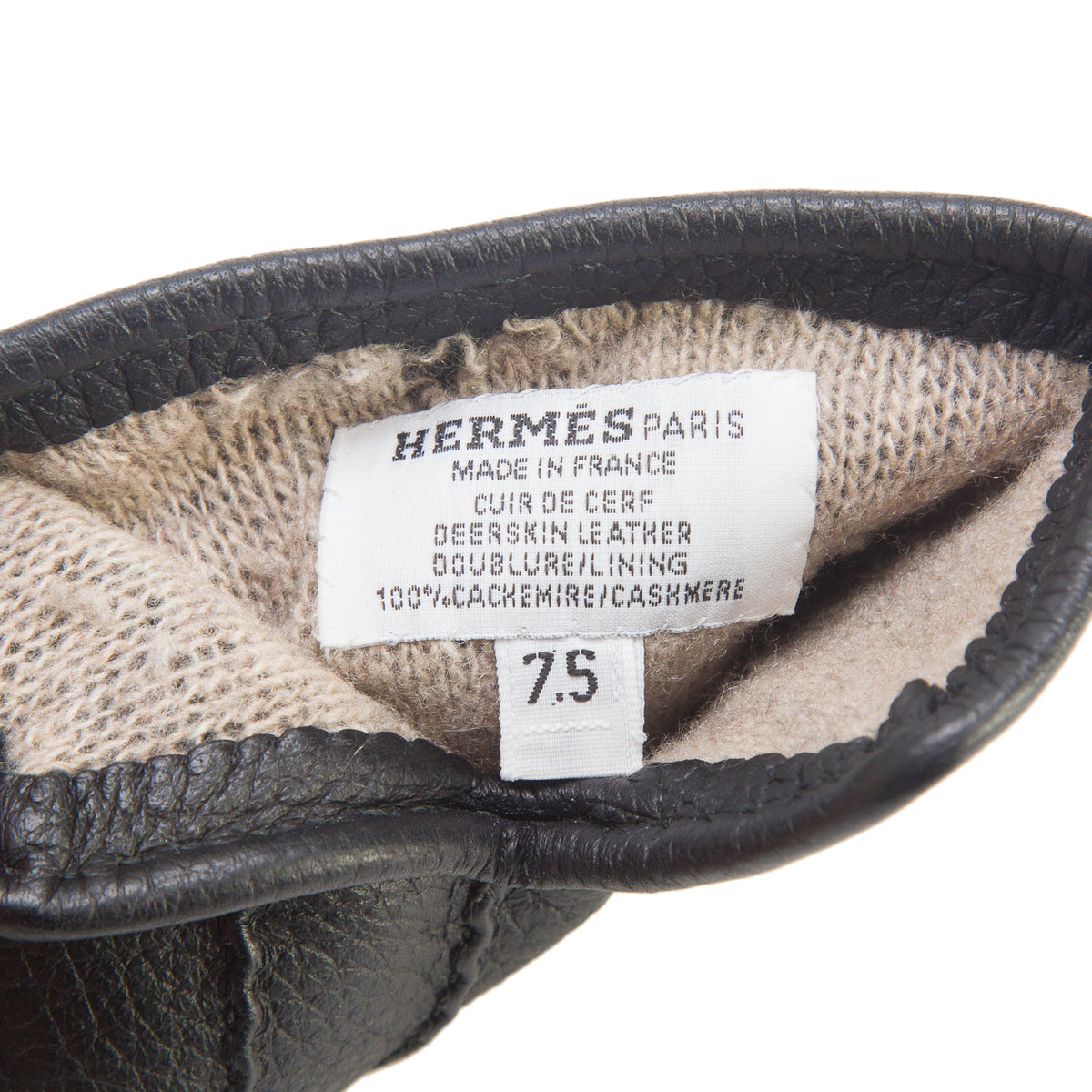 Hermes Black Deerskin Leather Clou de Selle Gloves, Size 7.5
