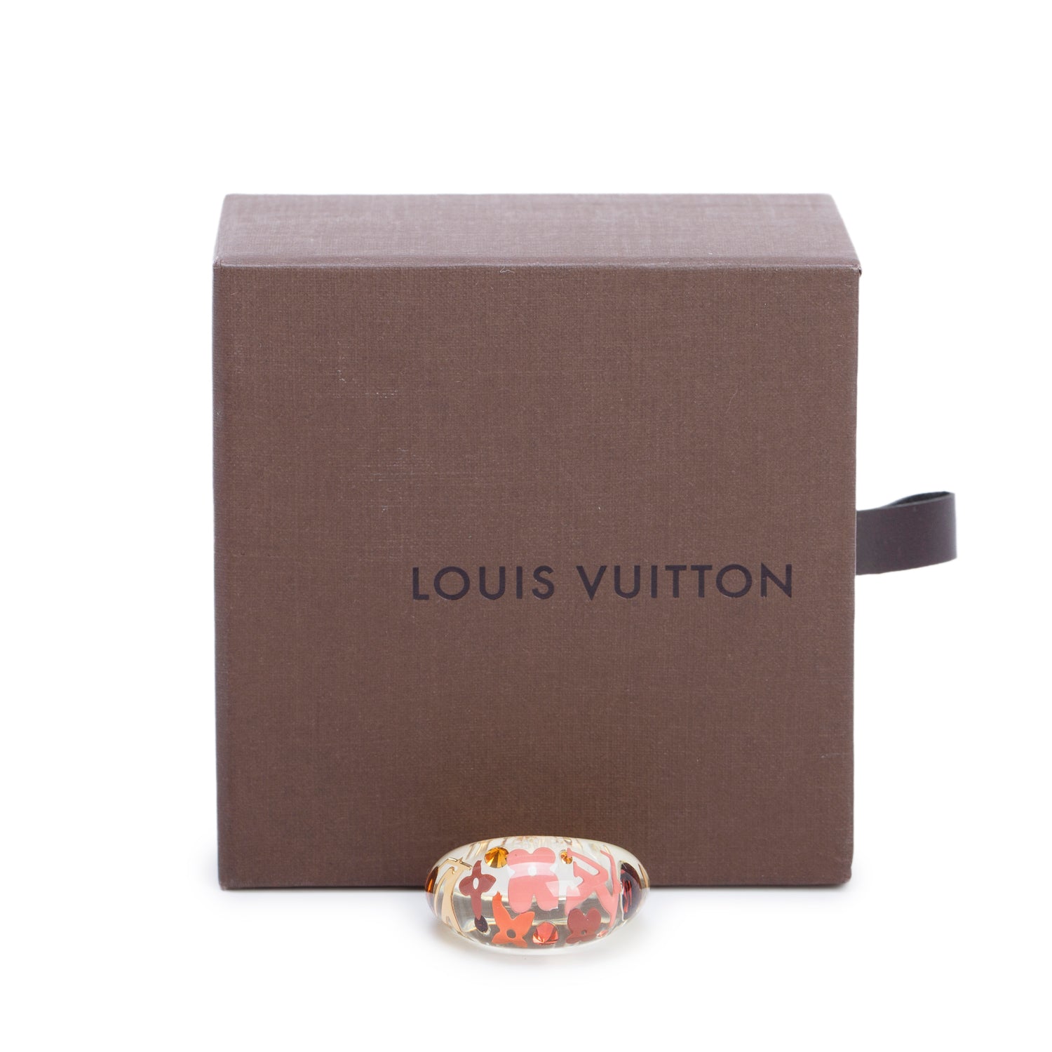 Louis Vuitton Resin & Crystal Monogram Inclusion Ring, Size L 7.75 w/ Box