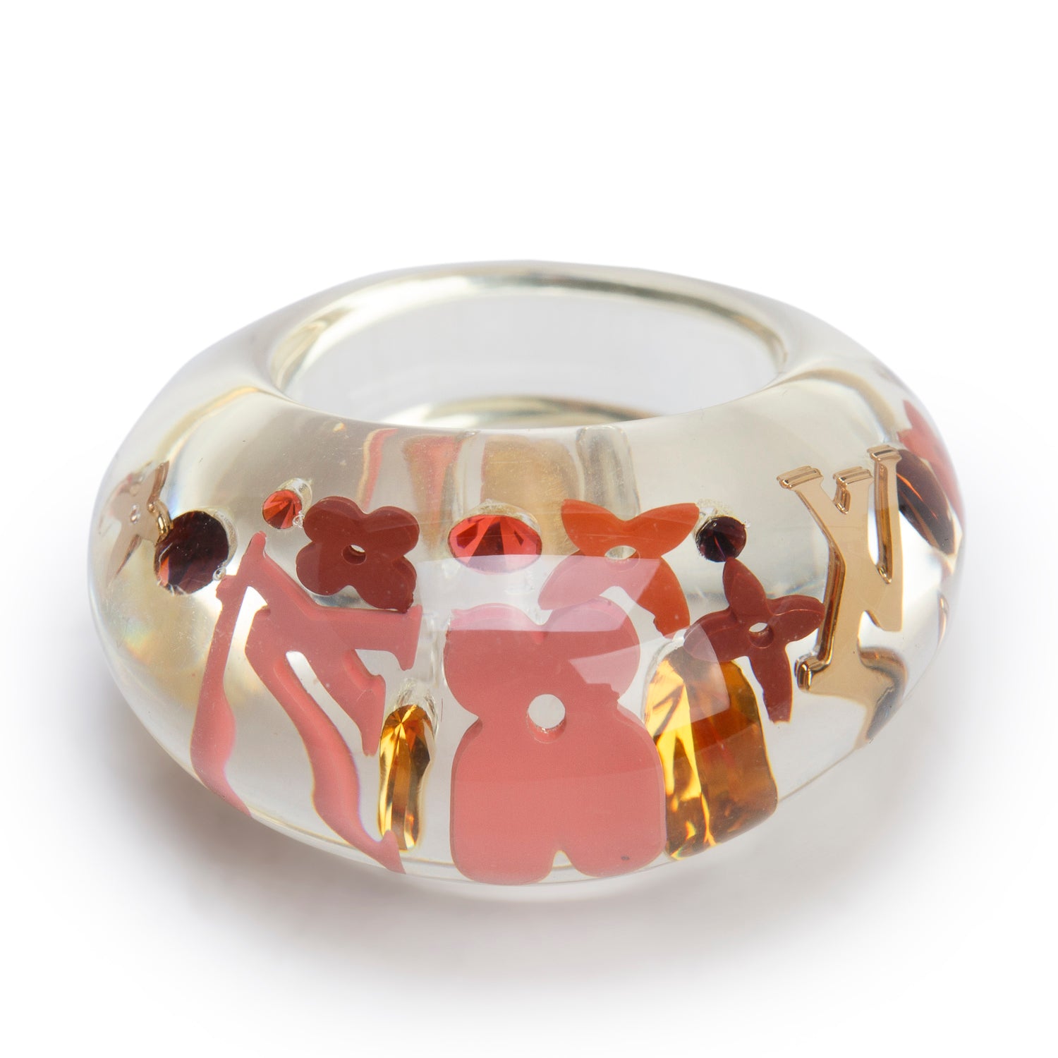 Louis Vuitton Resin & Crystal Monogram Inclusion Ring, Size L 7.75 w/ Box