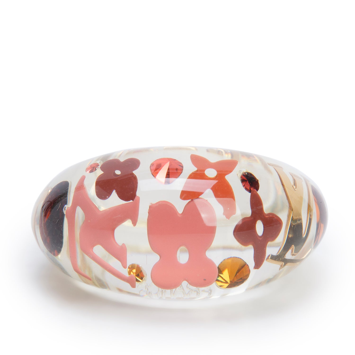 Louis Vuitton Resin & Crystal Monogram Inclusion Ring, Size L 7.75 w/ Box