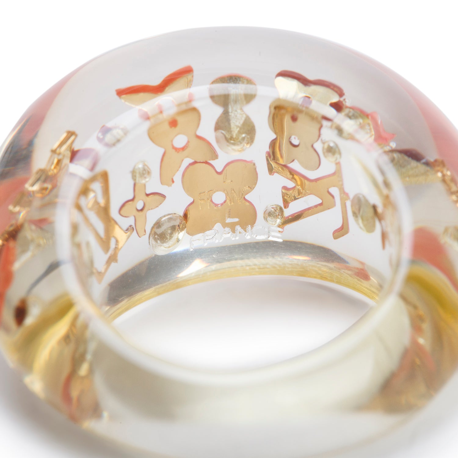 Louis Vuitton Resin & Crystal Monogram Inclusion Ring, Size L 7.75 w/ Box