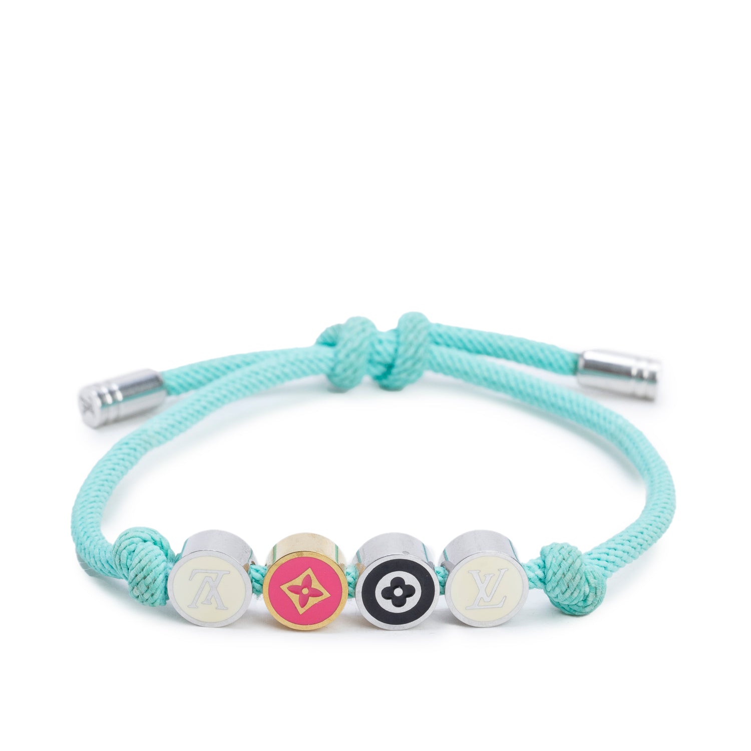 Louis Vuitton Palladium & Gold-Plated Monogram Colors Green Cord Bracelet