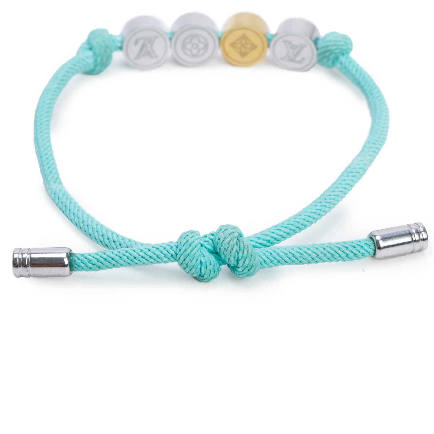 Louis Vuitton Palladium & Gold-Plated Monogram Colors Green Cord Bracelet