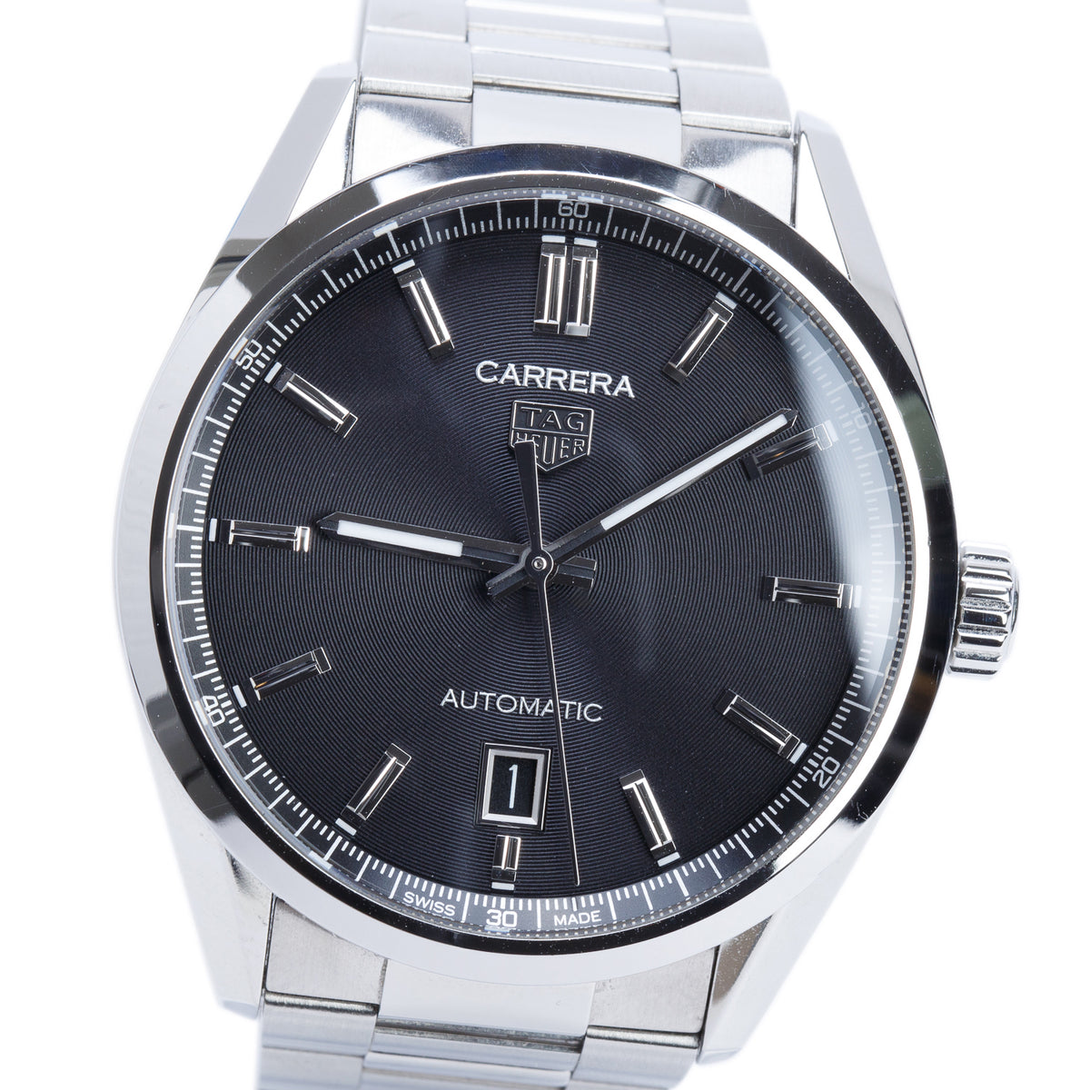 Tag Heuer Stainless Steel Carrera 39 MM Automatic Watch Black Dial WBN2110