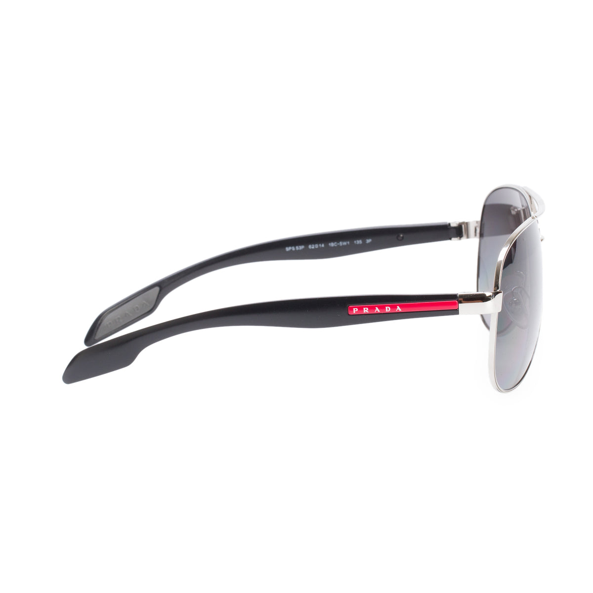 Prada SPS 53P Silver-Tone Metal Black Acetate Linea Rosa Pilot Sunglasses w/ Case