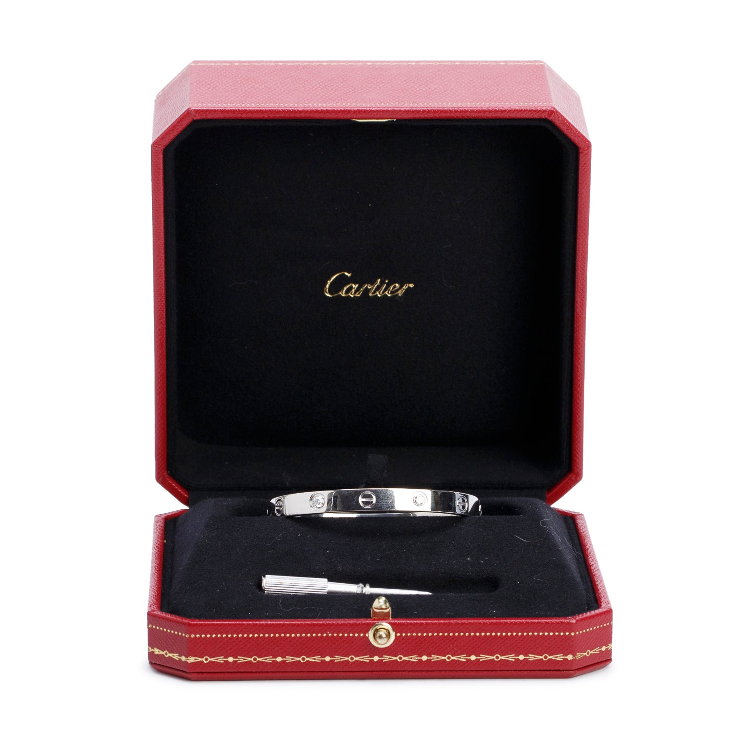 Cartier 18k White Gold Love Bracelet with 4 Diamonds, Classic Model Size 16 w/ Box