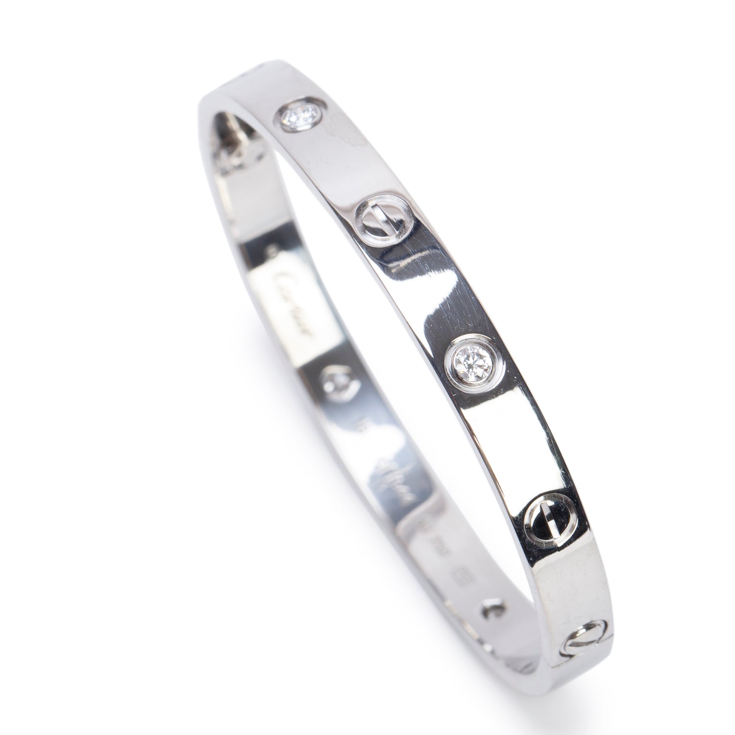 Cartier 18k White Gold Love Bracelet with 4 Diamonds, Classic Model Size 16 w/ Box