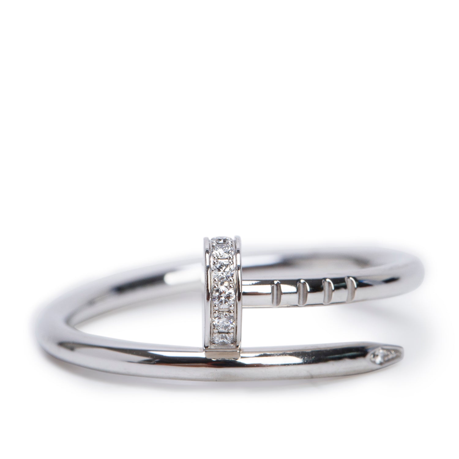 Cartier 2026 18k White Gold Diamond Juste Un Clou Ring, Small Model, Size 54 6.75 w/ Box & Certificate