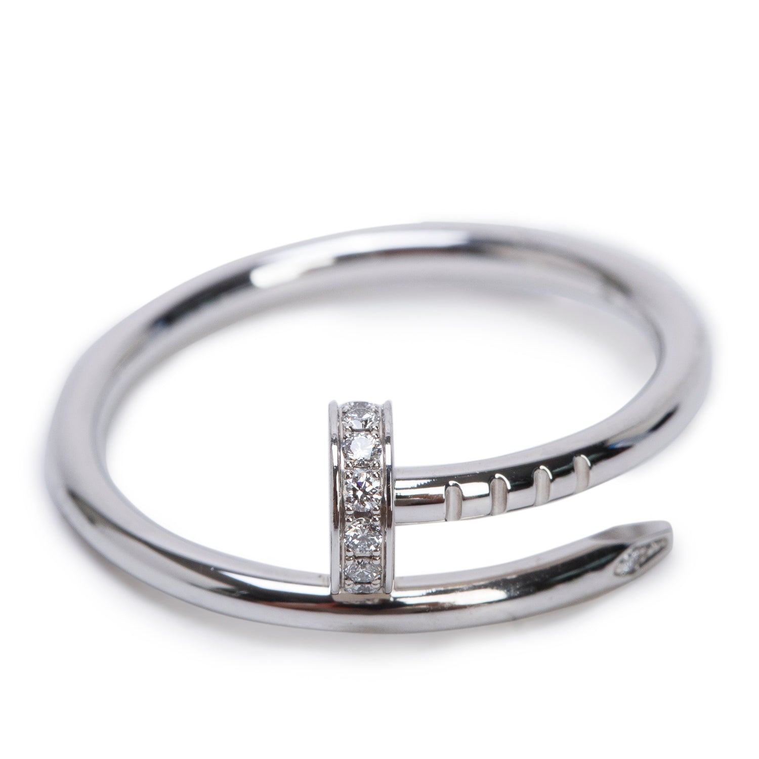 Cartier 2026 18k White Gold Diamond Juste Un Clou Ring, Small Model, Size 54 6.75 w/ Box & Certificate