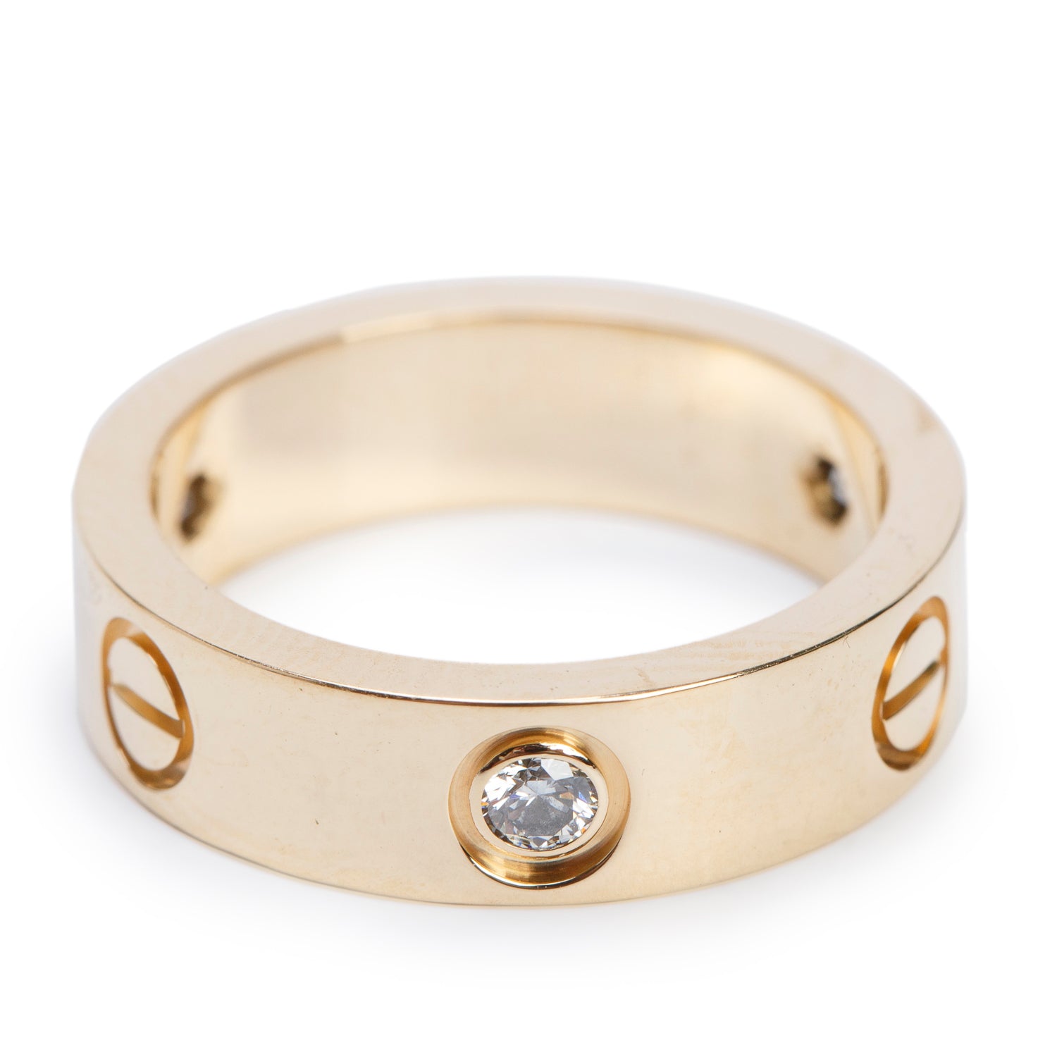 Cartier 18k Yellow Gold 3 Diamond 5.5 MM Love Ring, Size 54 6.75 w/ Box, Receipt & Certificate
