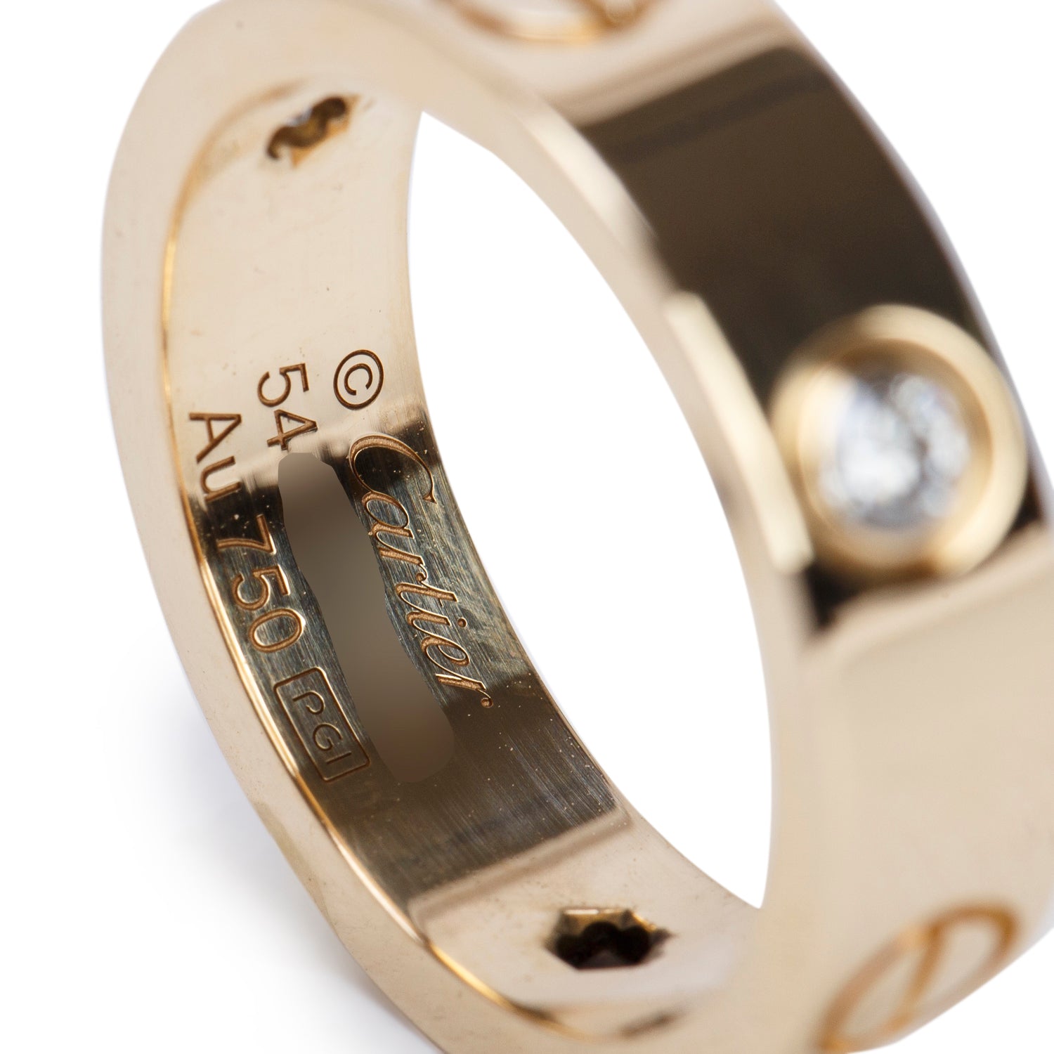 Cartier 18k Yellow Gold 3 Diamond 5.5 MM Love Ring, Size 54 6.75 w/ Box, Receipt & Certificate