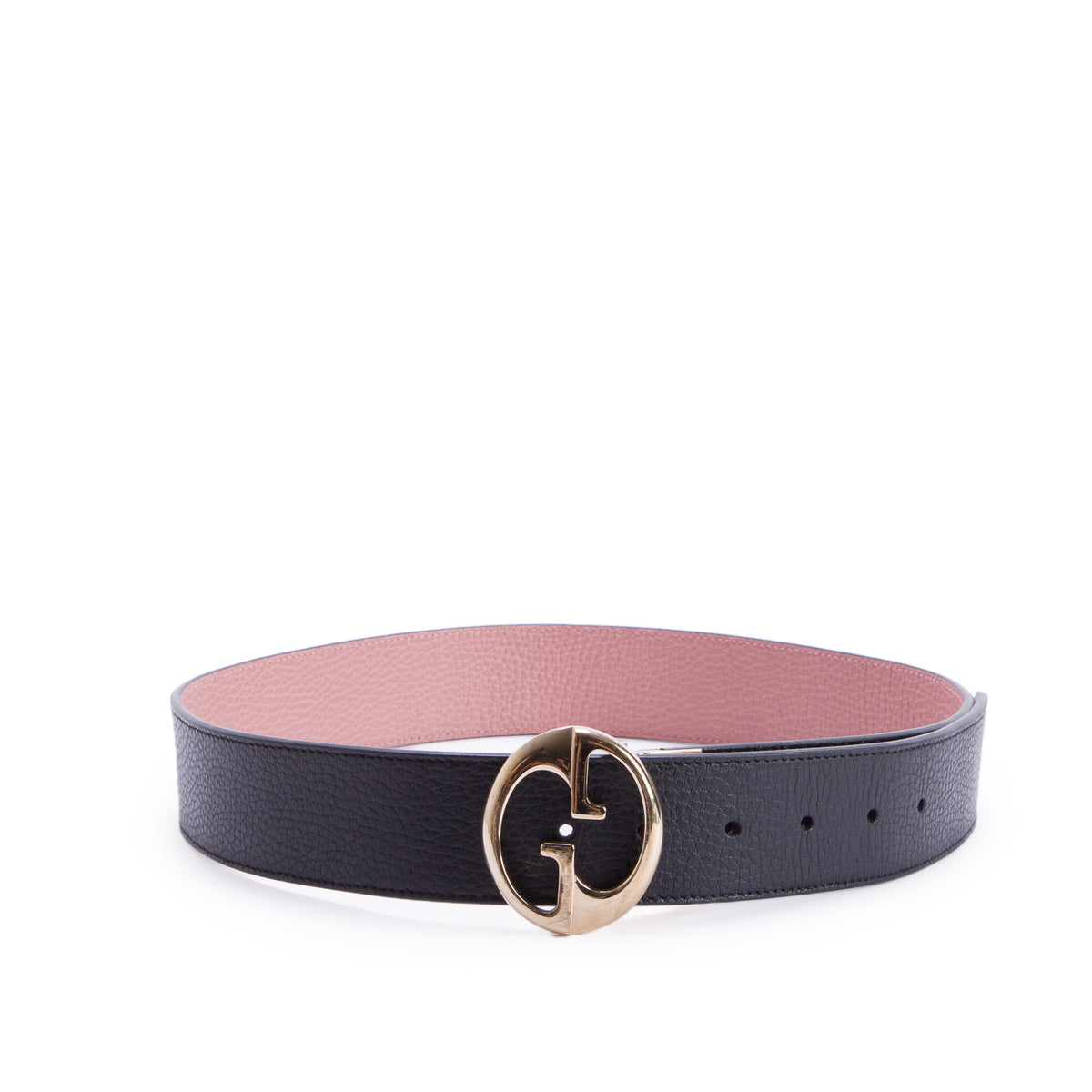 Gucci Black/Pink Dollar Calfskin 1973 Reversible Belt 85 34