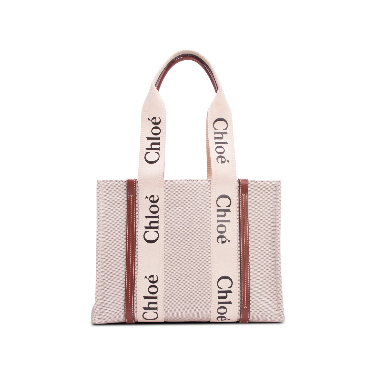 Chloe 2022 Beige Calfskin Linen Medium Woody Tote Bag
