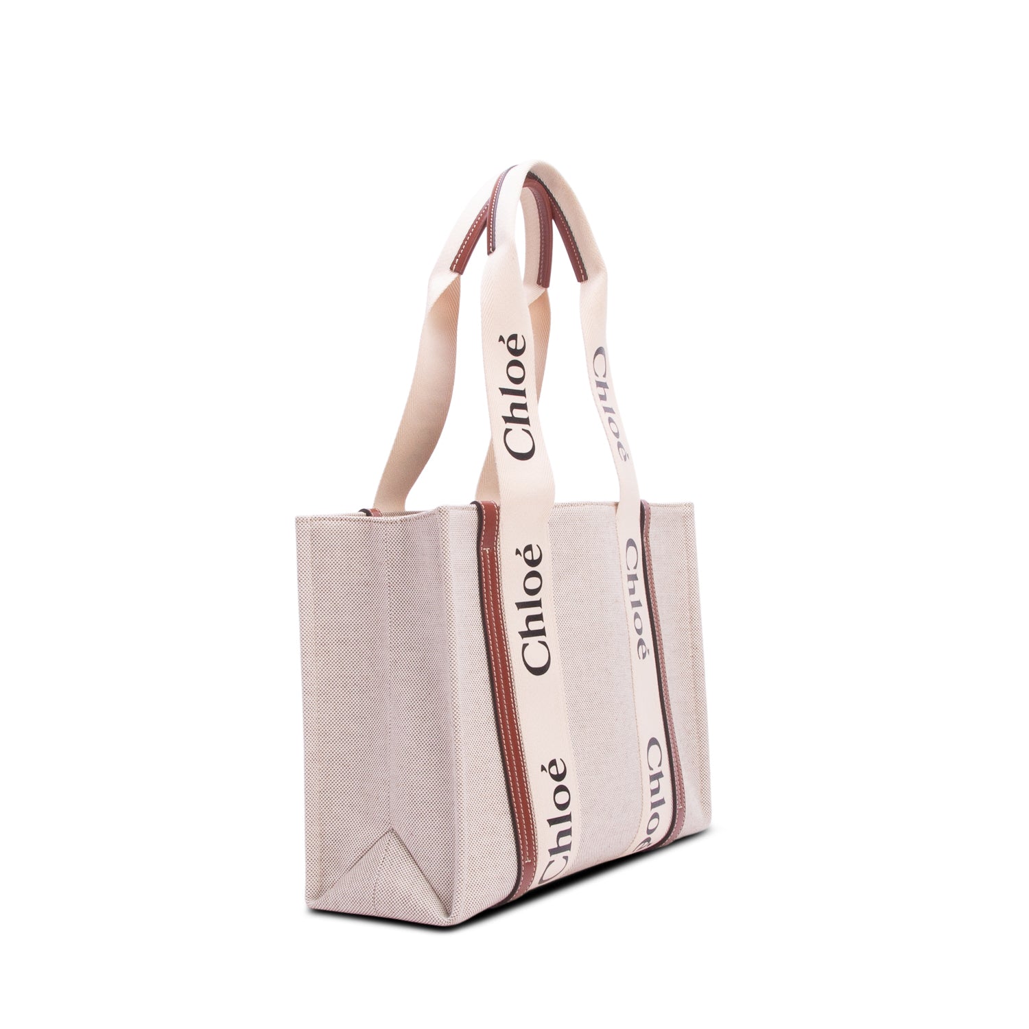 Chloe 2022 Beige Calfskin Linen Medium Woody Tote Bag