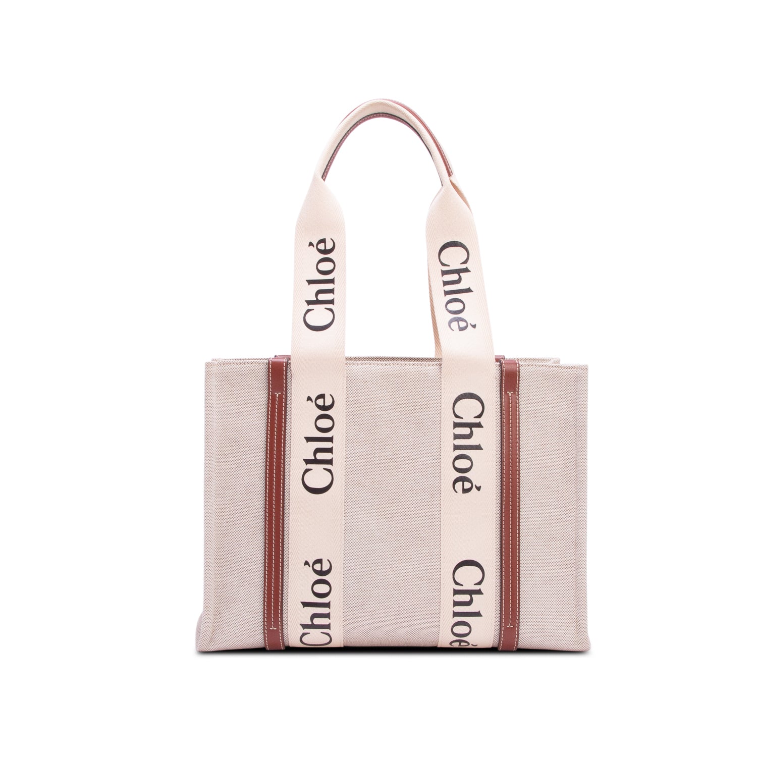 Chloe 2022 Beige Calfskin Linen Medium Woody Tote Bag