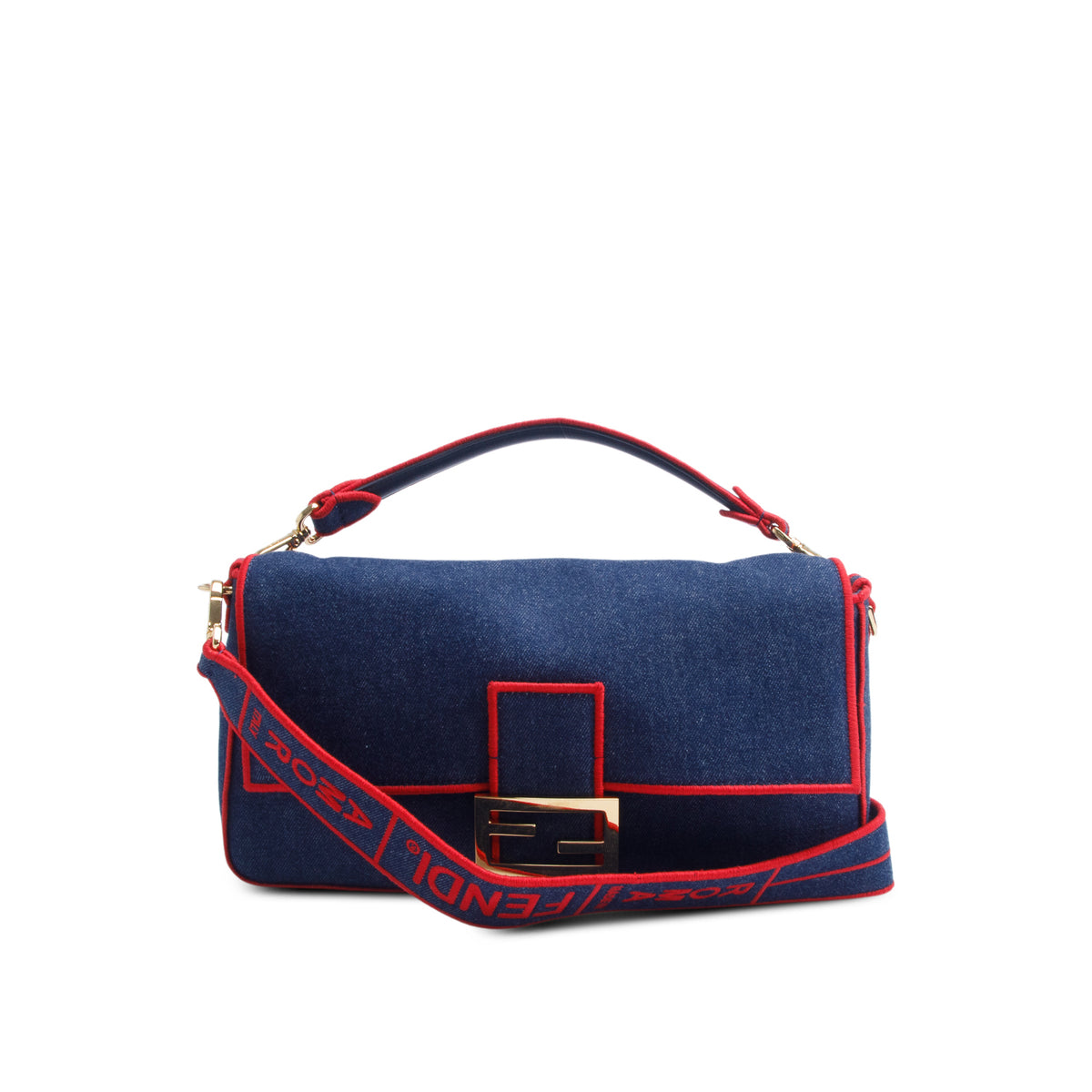 Fendi Blue Denim Large Baguette w/ Straps