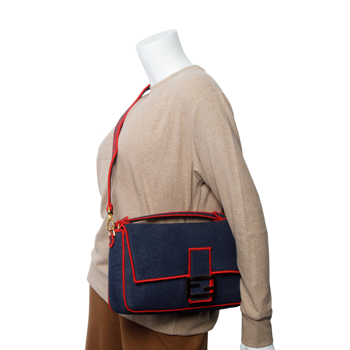 Fendi Blue Denim Large Baguette w/ Straps