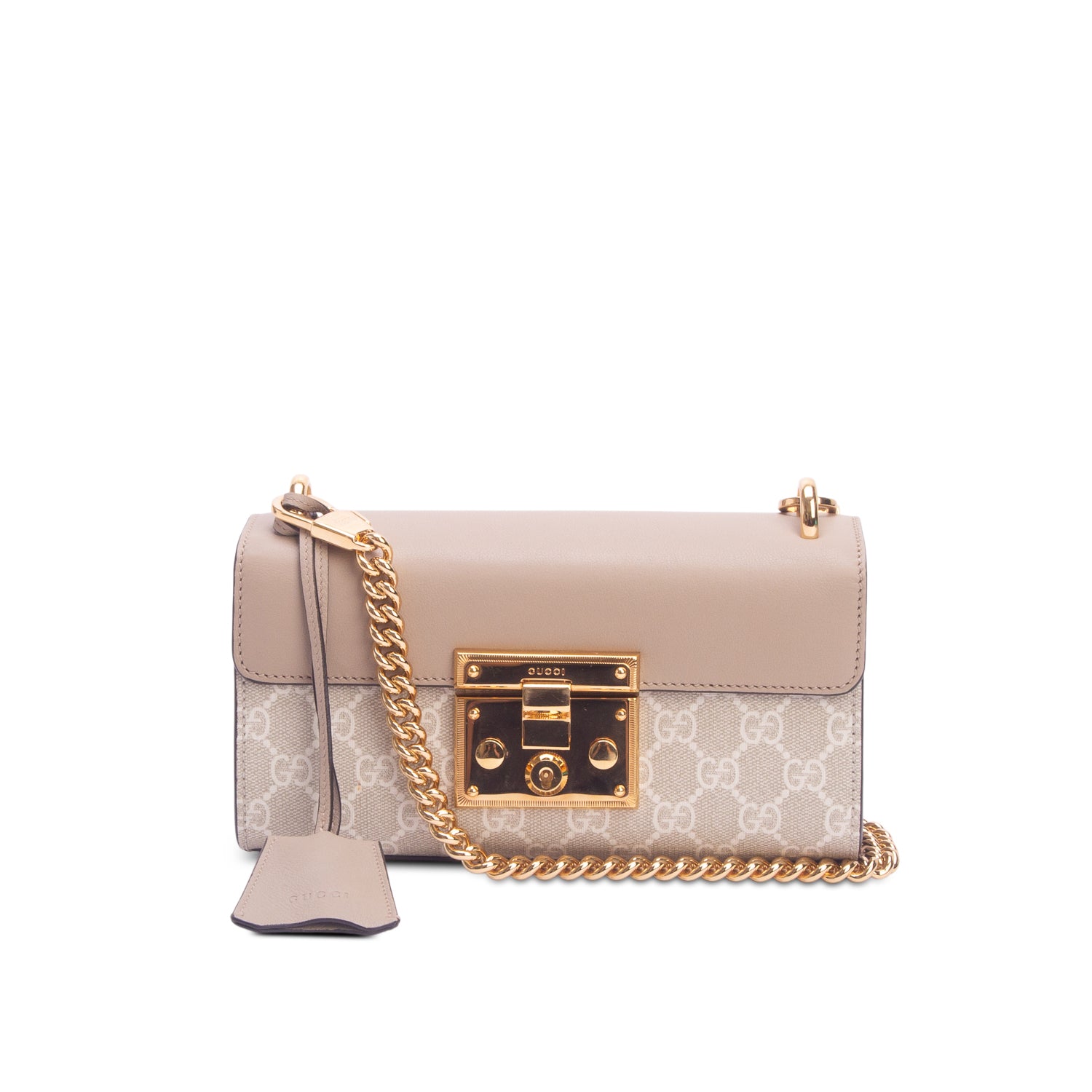 Gucci GG Supreme Monogram Moon Calfskin Small Padlock Shoulder Bag w/ Box