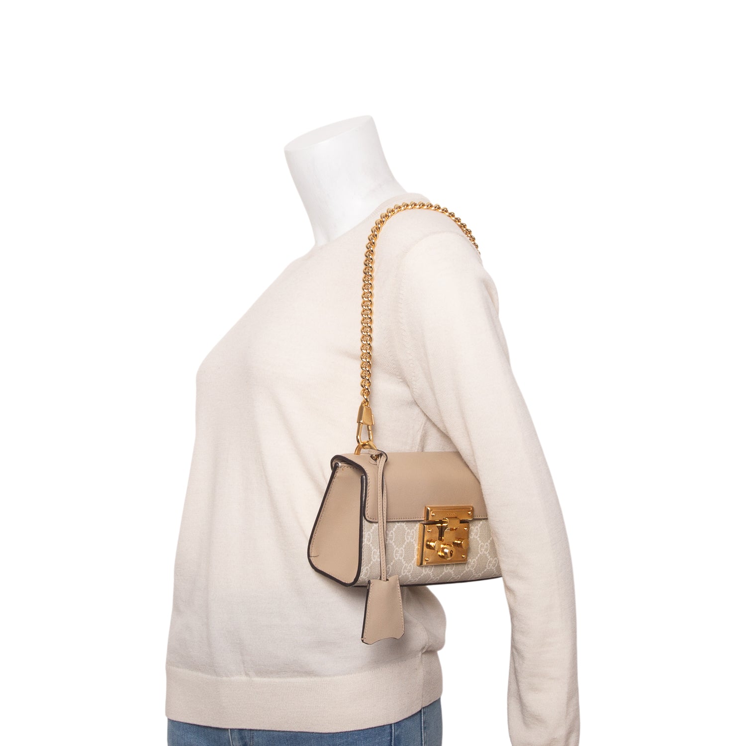 Gucci GG Supreme Monogram Moon Calfskin Small Padlock Shoulder Bag w/ Box