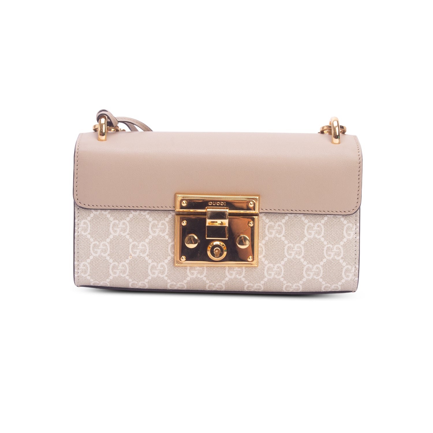 Gucci GG Supreme Monogram Moon Calfskin Small Padlock Shoulder Bag w/ Box