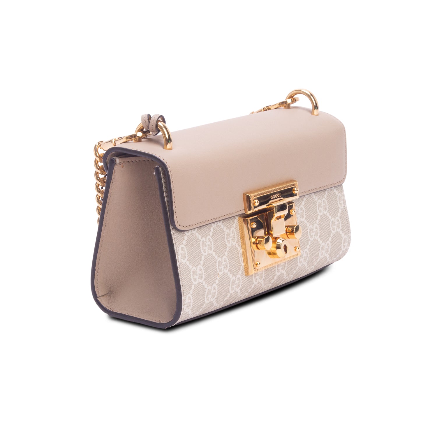 Gucci GG Supreme Monogram Moon Calfskin Small Padlock Shoulder Bag w/ Box