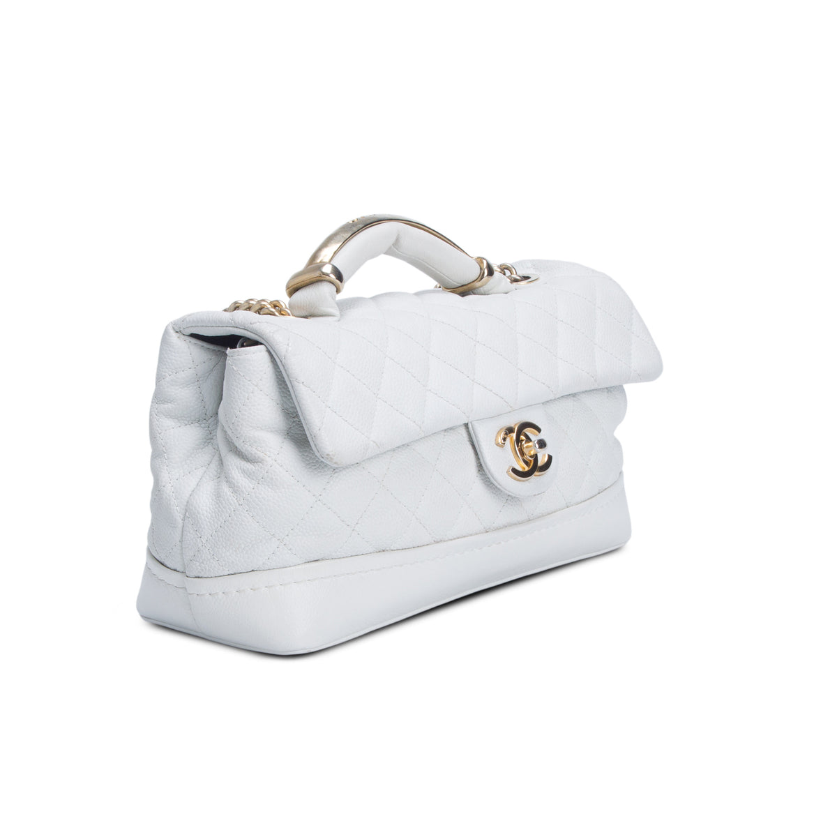 Chanel White Caviar Medium Globe Trotter Flap