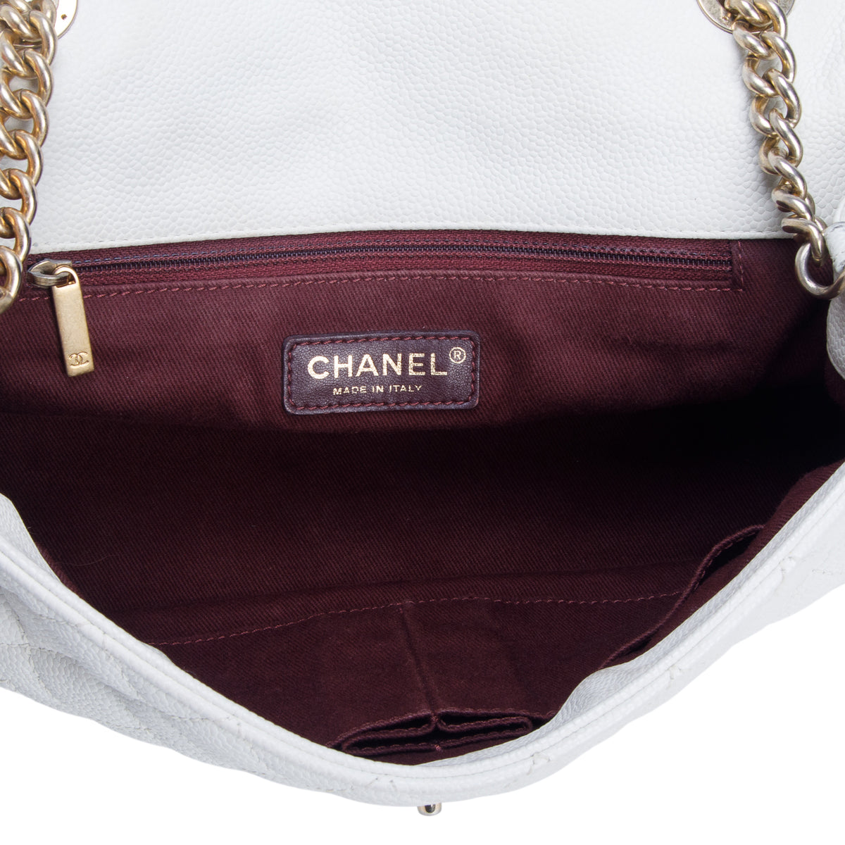 Chanel White Caviar Medium Globe Trotter Flap