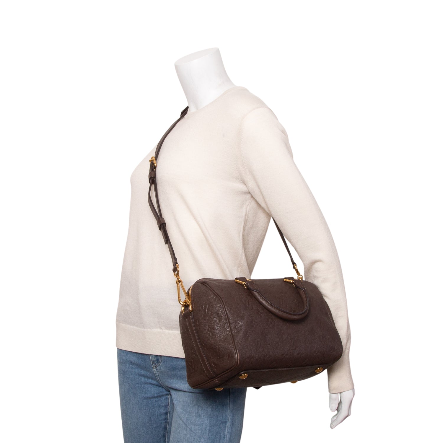 Louis Vuitton Brown Monogram Empreinte Leather Speedy Bandouliere 25 w/ Strap