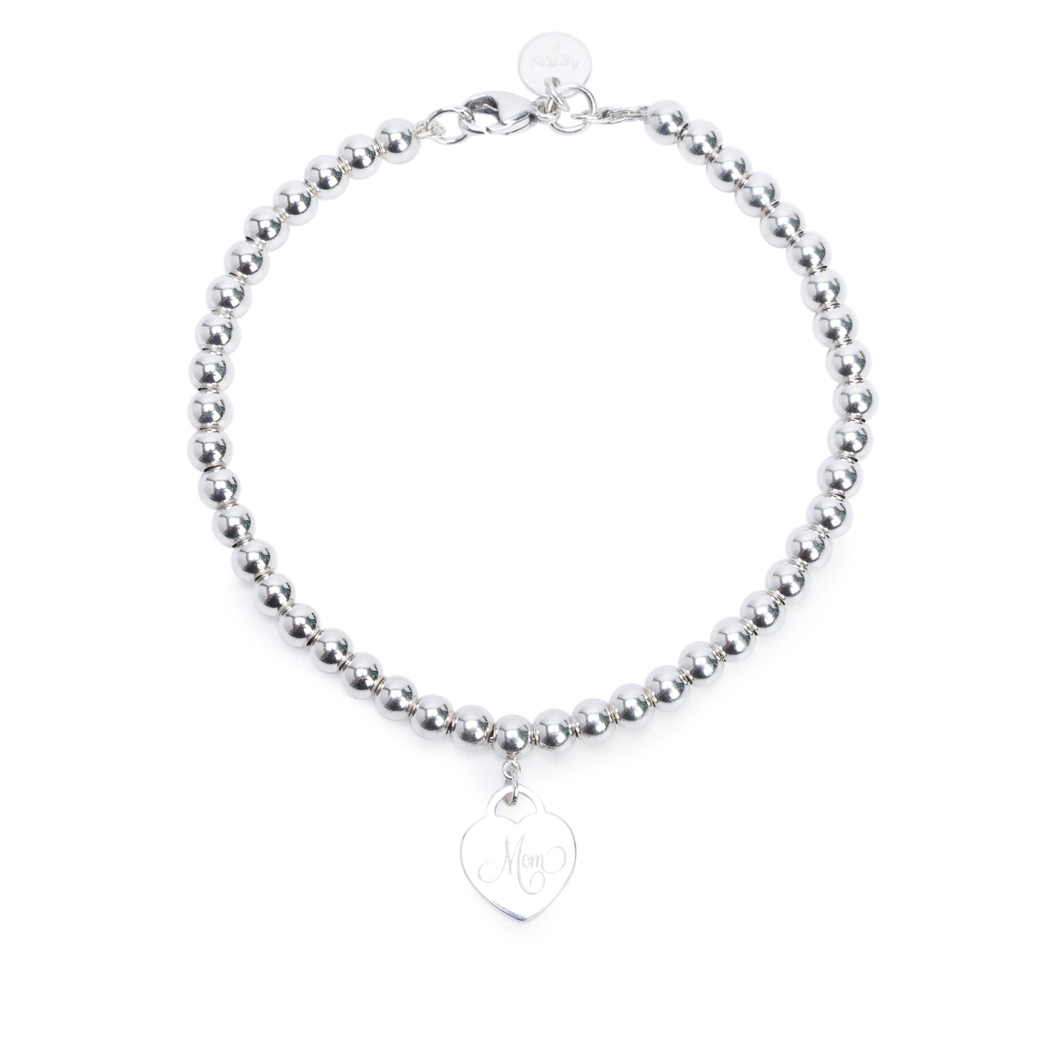 Tiffany & Co. Sterling Silver 'Mom' Mini Heart Tag 4 MM Bead Bracelet
