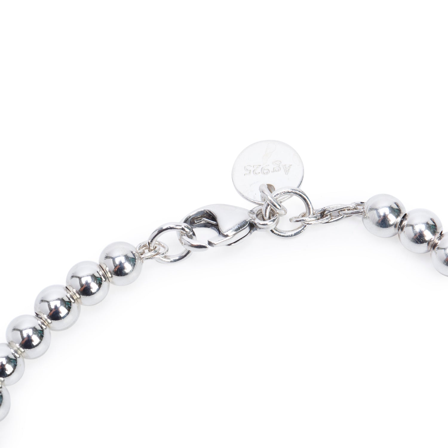 Tiffany & Co. Sterling Silver 'Mom' Mini Heart Tag 4 MM Bead Bracelet