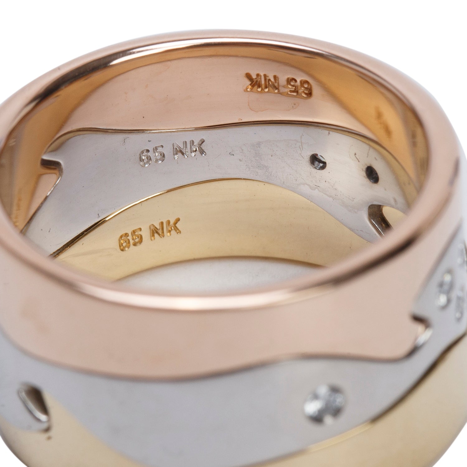 Georg Jensen 18k Tri-Gold & Diamond 3 Piece Fusion Ring, Size 65 11 w/ Receipt