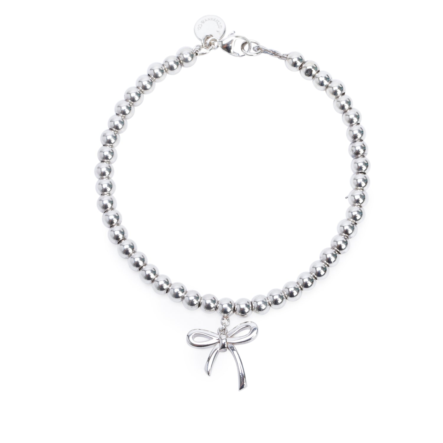 Tiffany & Co. Sterling Silver Mini Bow 4 MM Bead Bracelet