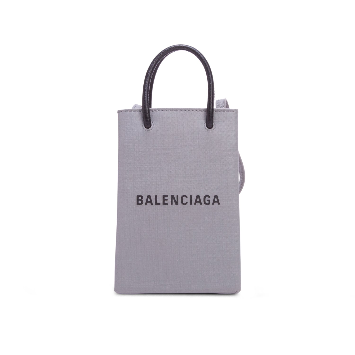 Balenciaga Grey Squared Calfskin Logo Shopping Phone Holder Bag