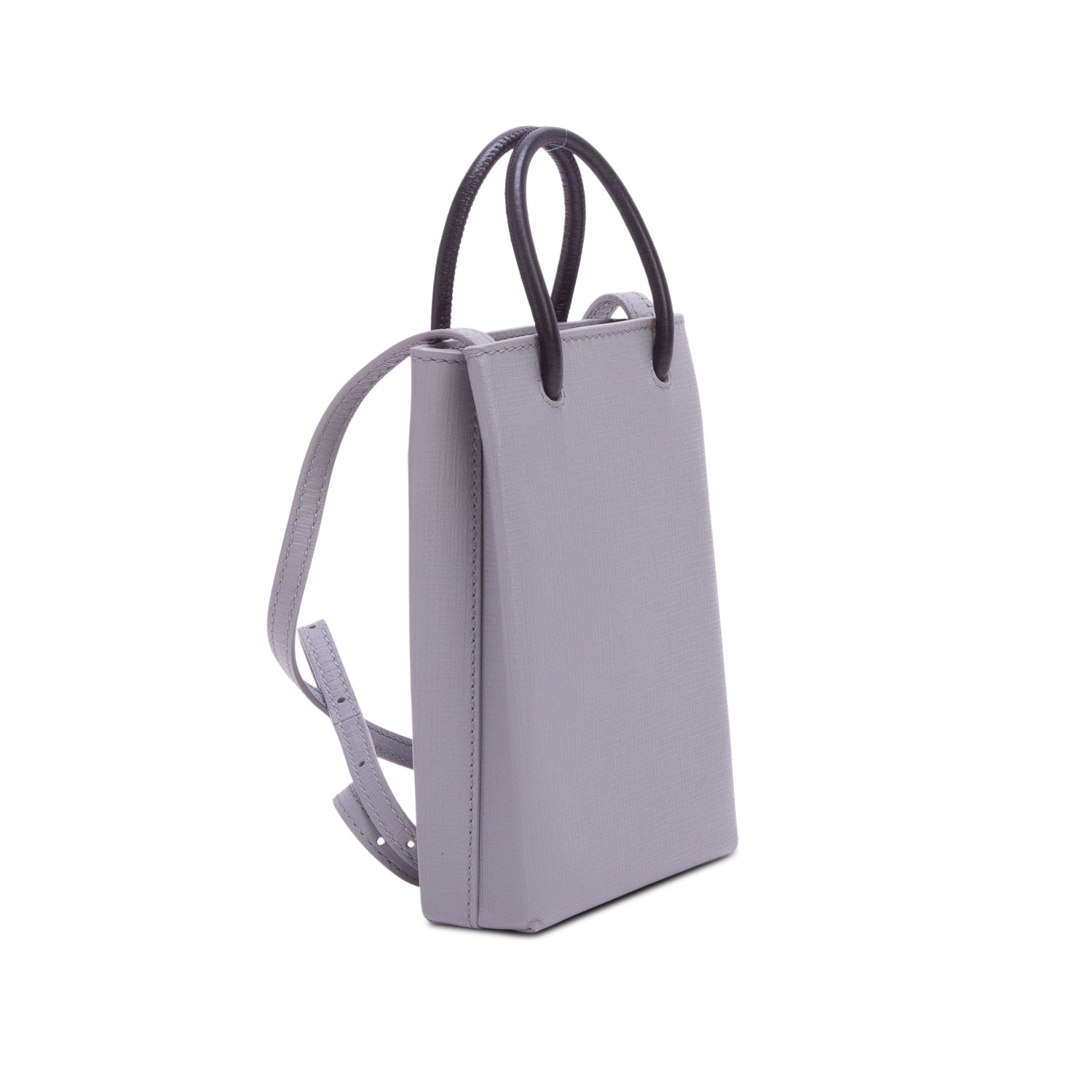 Balenciaga Grey Squared Calfskin Logo Shopping Phone Holder Bag