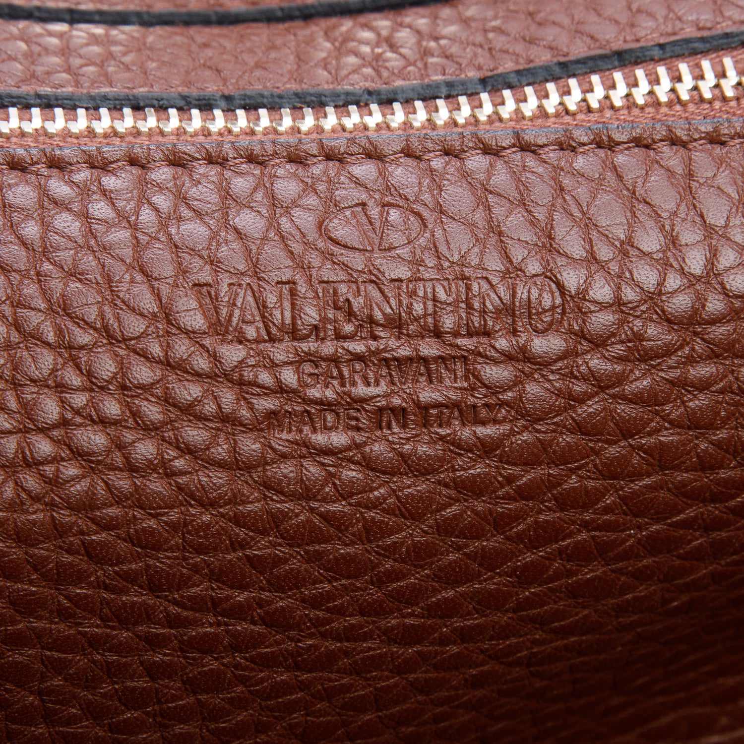 Valentino Brown Pebbled Calfskin Medium Rockstud Tote w/ Strap
