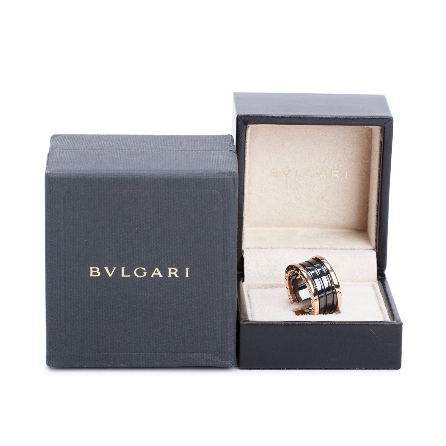 BVLGARI 18k Rose Gold & Black Ceramic B.Zero1 4-Band Ring, Size 55 7 w/ Box & Certificate
