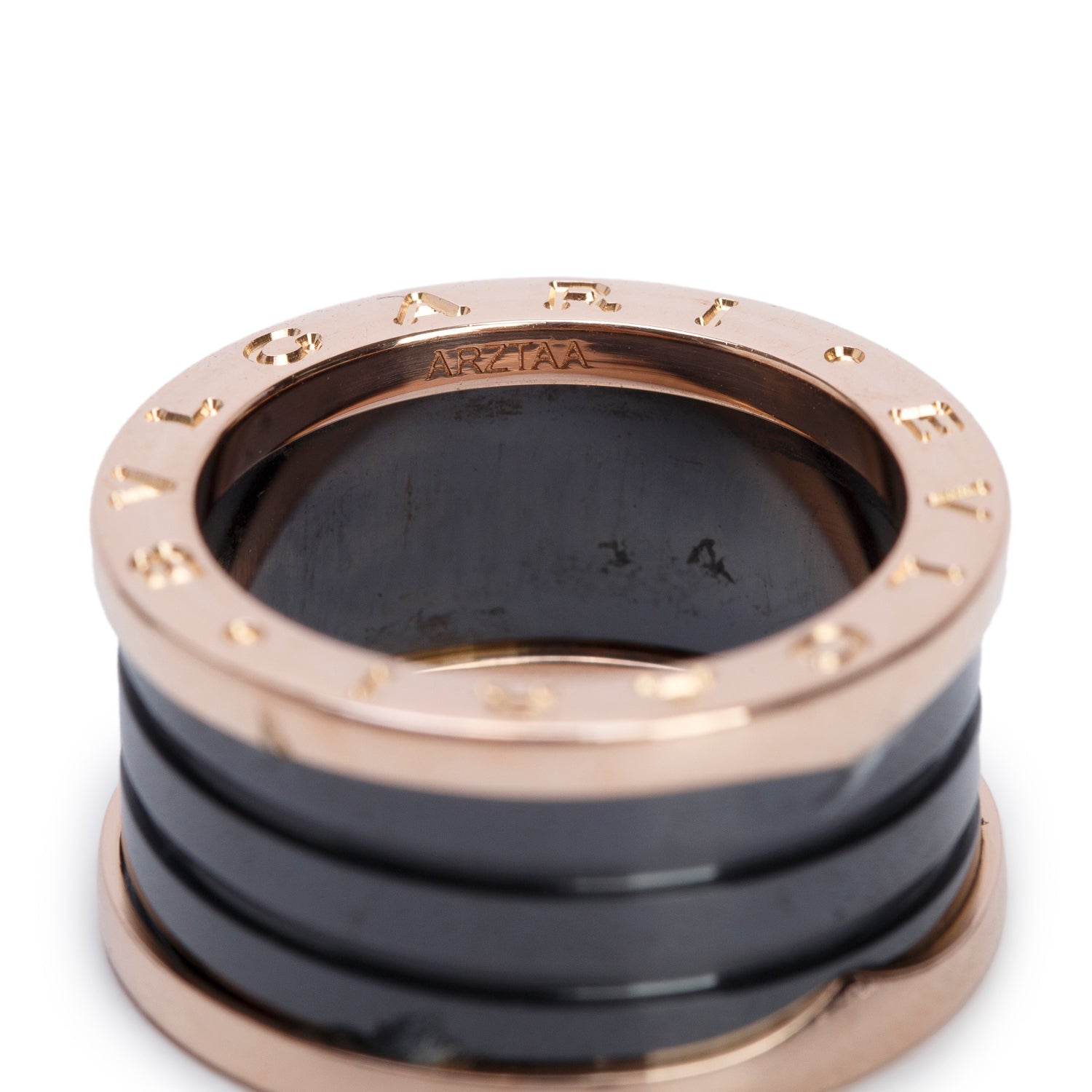 BVLGARI 18k Rose Gold & Black Ceramic B.Zero1 4-Band Ring, Size 55 7 w/ Box & Certificate